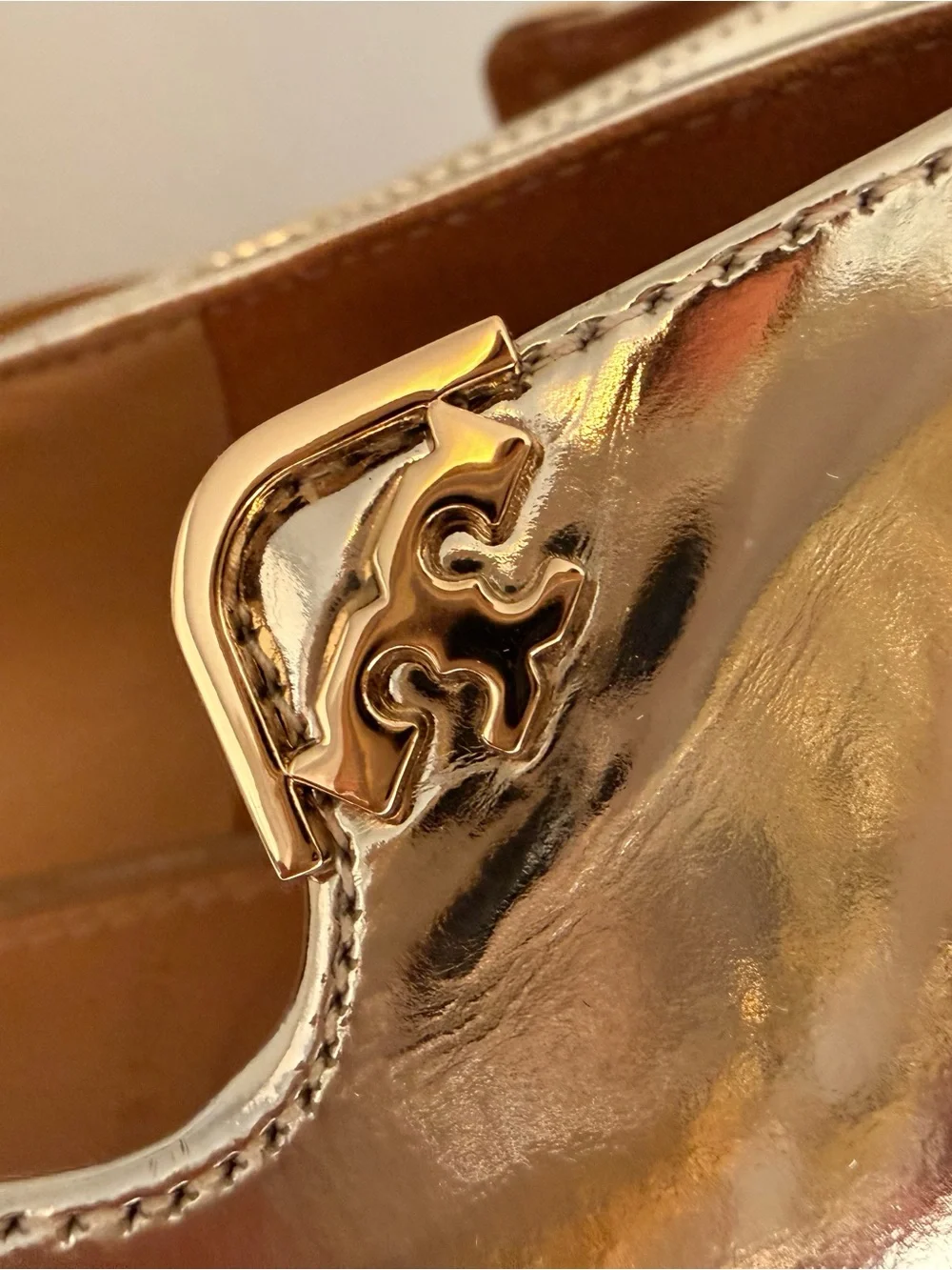 Tory Burch Metallic Gold Pointed Toe Kitten Heel Pumps